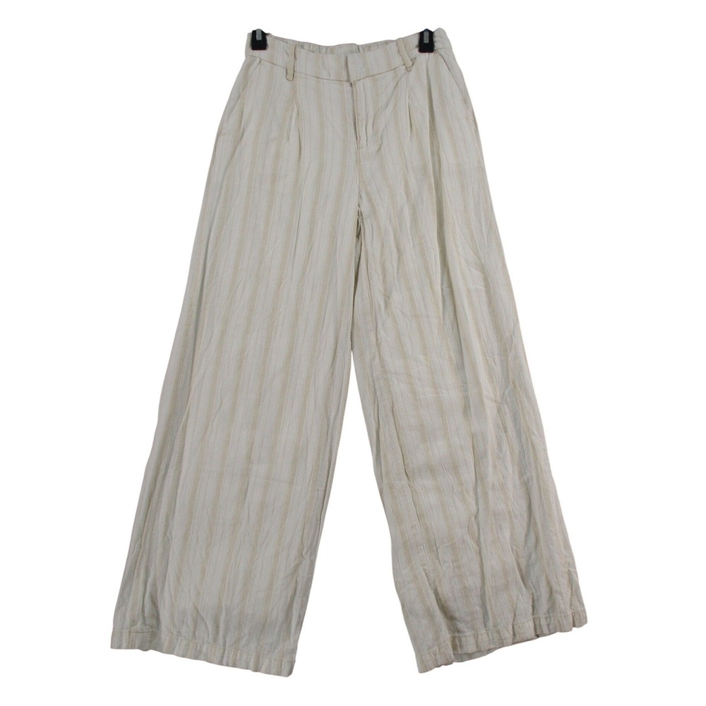 American Eagle Linen Blend Wide Leg Striped Trousers Cream Tan Size 00 Regular